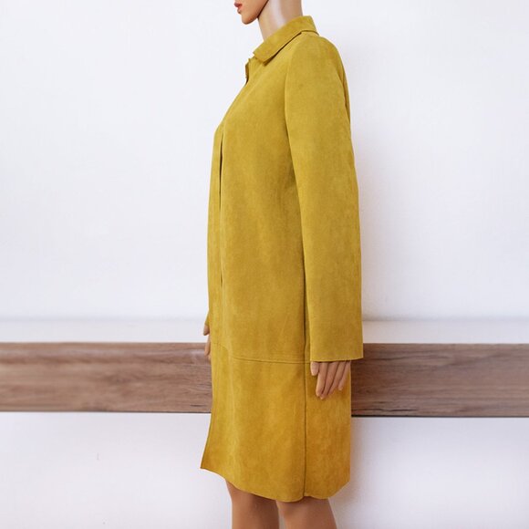 Philosophy Faux Suede Leather Mustard Open Front Coat with Pockets - Picture 9 of 14